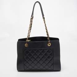 Pre Owned Chanel Black Quilted Leather CC Chain Tote