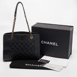 Pre Owned Chanel Black Quilted Leather CC Chain Tote