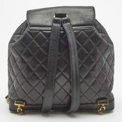 Pre Owned Chanel Black Quilted Lambskin Leather Duma Backpack