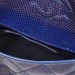 Pre Owned Chanel Blue Coated Lizard Vintage CC Flap Bag