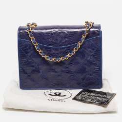 Pre Owned Chanel Blue Coated Lizard Vintage CC Flap Bag