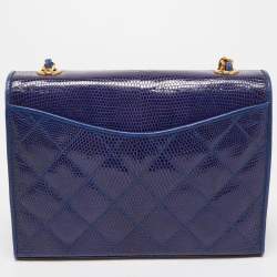 Pre Owned Chanel Blue Coated Lizard Vintage CC Flap Bag