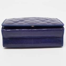 Pre Owned Chanel Blue Coated Lizard Vintage CC Flap Bag