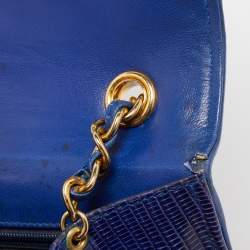 Pre Owned Chanel Blue Coated Lizard Vintage CC Flap Bag