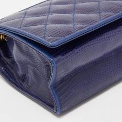 Pre Owned Chanel Blue Coated Lizard Vintage CC Flap Bag