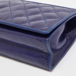Pre Owned Chanel Blue Coated Lizard Vintage CC Flap Bag