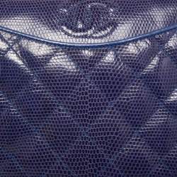 Pre Owned Chanel Blue Coated Lizard Vintage CC Flap Bag