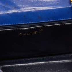 Pre Owned Chanel Blue Coated Lizard Vintage CC Flap Bag