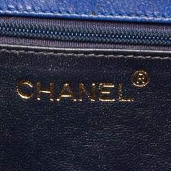 Pre Owned Chanel Blue Coated Lizard Vintage CC Flap Bag