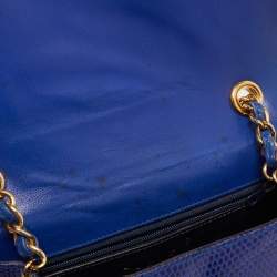 Pre Owned Chanel Blue Coated Lizard Vintage CC Flap Bag