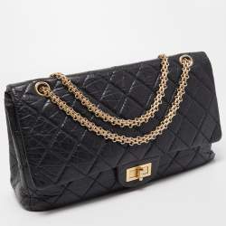 Pre Owned Chanel Black Quilted Aged Leather Reissue 2.55 Classic 227 Flap Bag