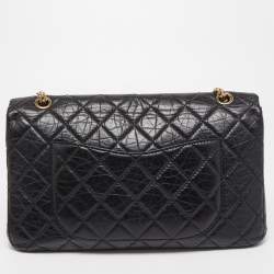 Pre Owned Chanel Black Quilted Aged Leather Reissue 2.55 Classic 227 Flap Bag