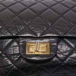 Pre Owned Chanel Black Quilted Aged Leather Reissue 2.55 Classic 227 Flap Bag