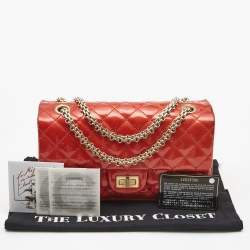Pre Owned Chanel Red Patent Leather Reissue Double Compartment Flap Bag