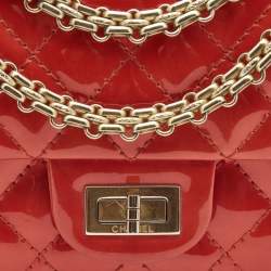 Pre Owned Chanel Red Patent Leather Reissue Double Compartment Flap Bag