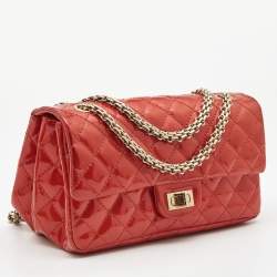 Pre Owned Chanel Red Patent Leather Reissue Double Compartment Flap Bag