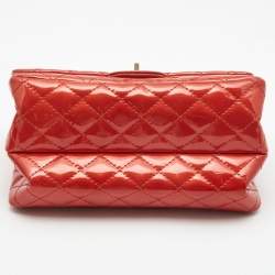 Pre Owned Chanel Red Patent Leather Reissue Double Compartment Flap Bag