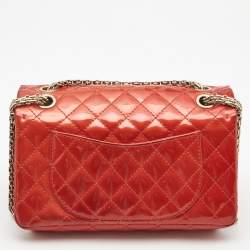 Pre Owned Chanel Red Patent Leather Reissue Double Compartment Flap Bag