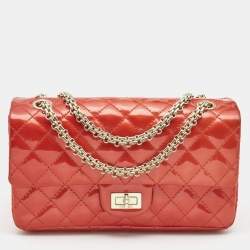 Pre Owned Chanel Red Patent Leather Reissue Double Compartment Flap Bag