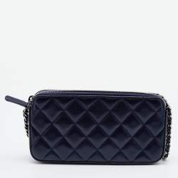 Pre Owned Chanel Blue Quilted Leather CC Double Zip Chain Clutch
