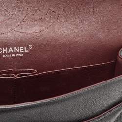 Pre Owned Chanel Black Quilted Caviar Leather Jumbo Classic Double Flap Bag