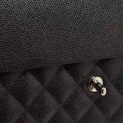 Pre Owned Chanel Black Quilted Caviar Leather Jumbo Classic Double Flap Bag