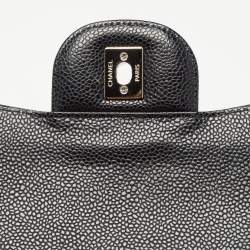 Pre Owned Chanel Black Quilted Caviar Leather Jumbo Classic Double Flap Bag