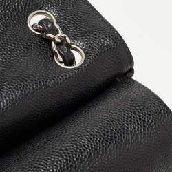 Pre Owned Chanel Black Quilted Caviar Leather Jumbo Classic Double Flap Bag