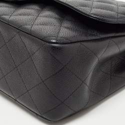 Pre Owned Chanel Black Quilted Caviar Leather Jumbo Classic Double Flap Bag