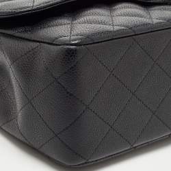 Pre Owned Chanel Black Quilted Caviar Leather Jumbo Classic Double Flap Bag