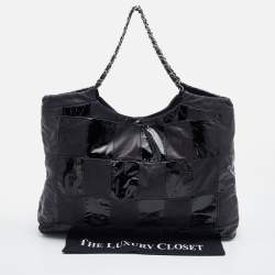 Pre Owned Chanel Black Leather and Patent Leather Large Brooklyn Patchwork Cabas Tote 