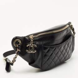 Pre Owned Chanel Black Quilted Glossy Leather Bi Classic Belt Bag