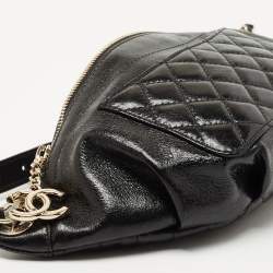 Pre Owned Chanel Black Quilted Glossy Leather Bi Classic Belt Bag