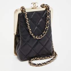 Pre Owned Chanel Black Quilted Leather and Plexiglass CC Chain Clutch