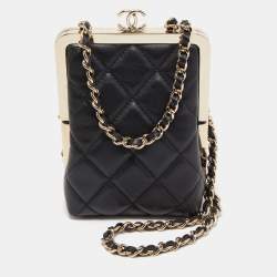 Pre Owned Chanel Black Quilted Leather and Plexiglass CC Chain Clutch