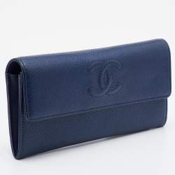 Chanel Blue Quilted Caviar Leather CC Flap Wallet
