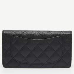 Chanel Black Quilted Caviar Leather L Yen Continental Wallet