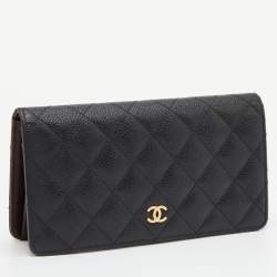 Chanel Black Quilted Caviar Leather L Yen Continental Wallet