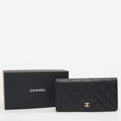 Chanel Black Quilted Caviar Leather L Yen Continental Wallet