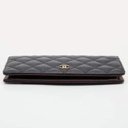 Chanel Black Quilted Caviar Leather L Yen Continental Wallet