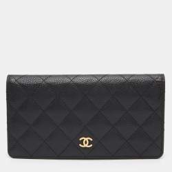 Chanel Black Quilted Caviar Leather L Yen Continental Wallet Chanel