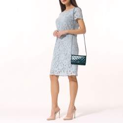 Pre Owned Chanel Teal Blue Quilted Patent Leather WOC Clutch