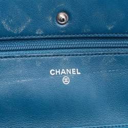 Pre Owned Chanel Teal Blue Quilted Patent Leather WOC Clutch