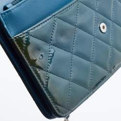 Pre Owned Chanel Teal Blue Quilted Patent Leather WOC Clutch