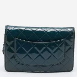 Pre Owned Chanel Teal Blue Quilted Patent Leather WOC Clutch