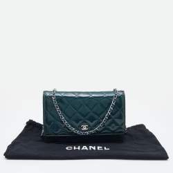 Pre Owned Chanel Teal Blue Quilted Patent Leather WOC Clutch