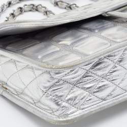Pre Owned Chanel Silver Chocolate Bar PVC and Leather Ice Cube Flap Shoulder Bag