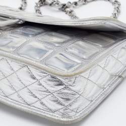 Pre Owned Chanel Silver Chocolate Bar PVC and Leather Ice Cube Flap Shoulder Bag