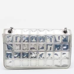 Pre Owned Chanel Silver Chocolate Bar PVC and Leather Ice Cube Flap Shoulder Bag