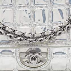 Pre Owned Chanel Silver Chocolate Bar PVC and Leather Ice Cube Flap Shoulder Bag